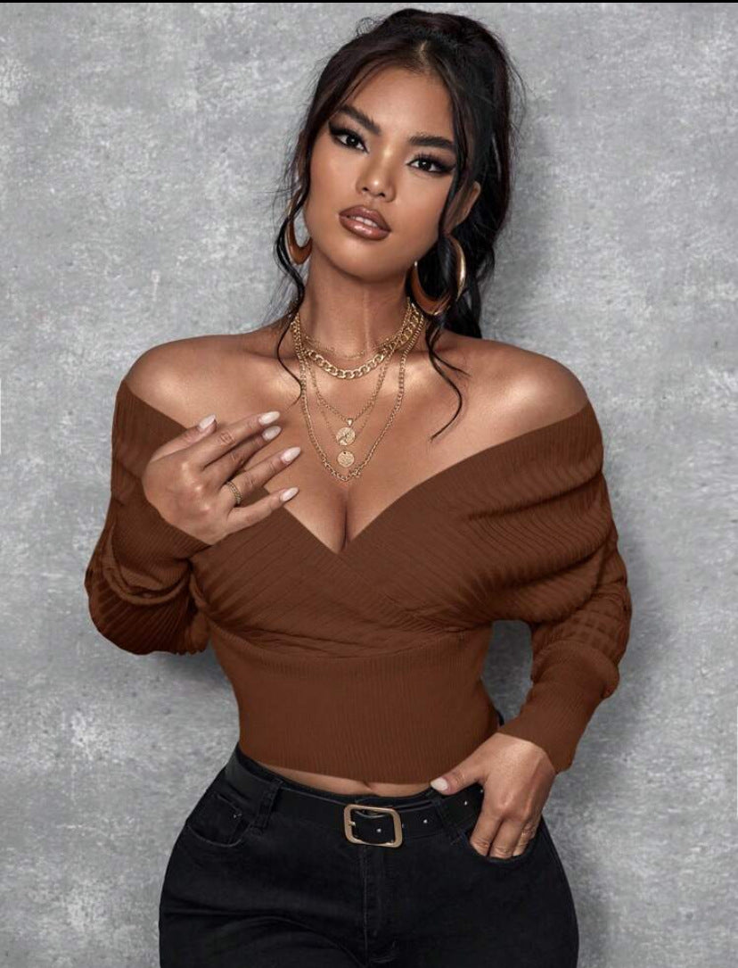 Off-shoulder Strikket Top til Kvinder (Kan bæres på to måder)