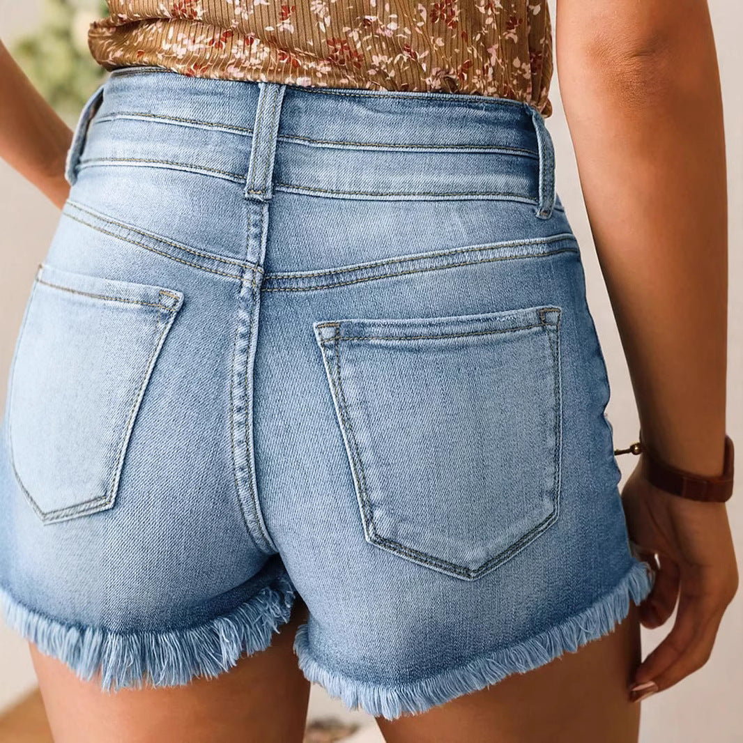Womens New Denim Shorts With Raw Hem