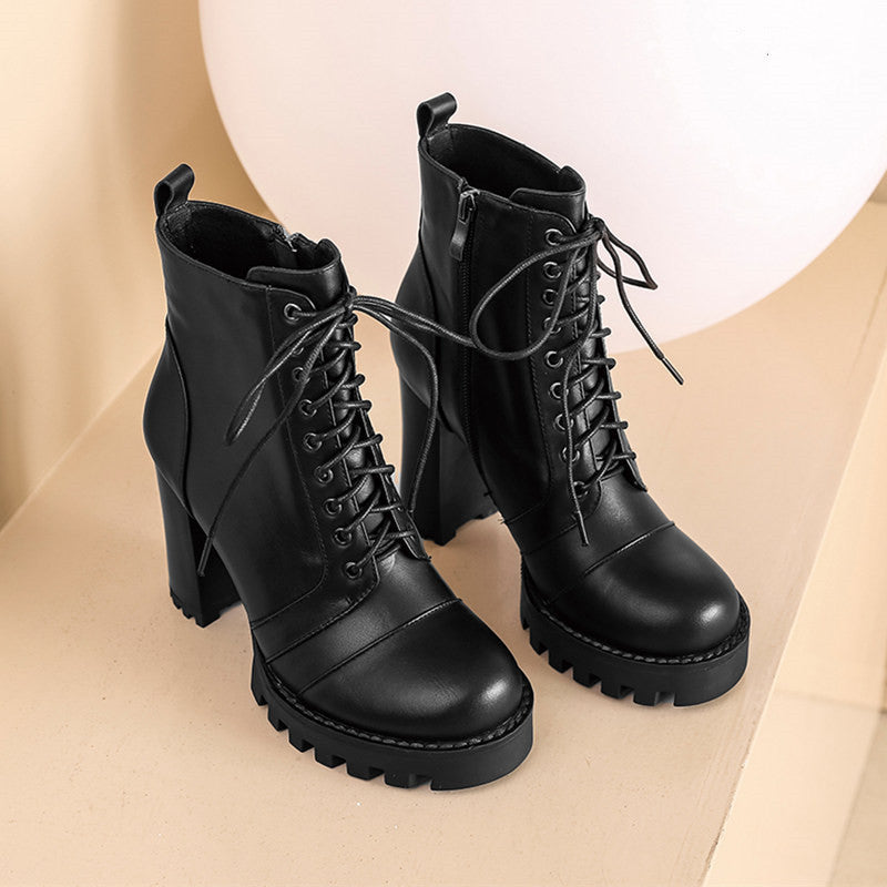 Short Boots Women's Spring And Autumn Single Boots Thick-heeled