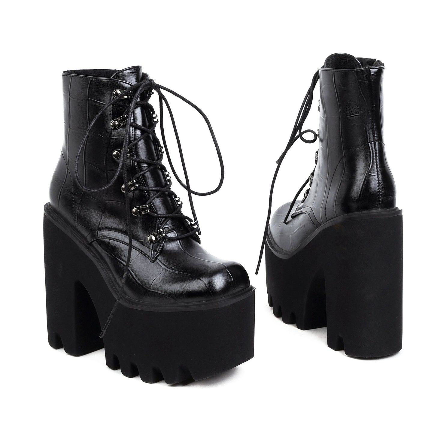 Women's Fashion Front Lace-Up Square Toe Viscose Martin Boots