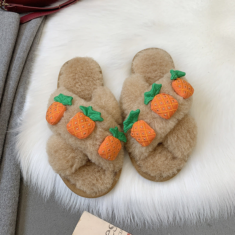 Winter Slippers Women's Outer Wear Cross Lamb Plush Fruit