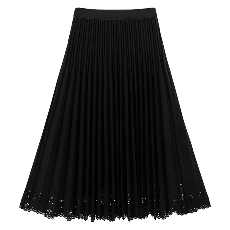 Simple Hollow Lace Midi Skirt Women