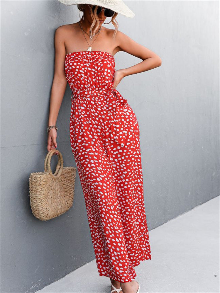Fashionable Printed Wrap-Style Womens Jumpsuit