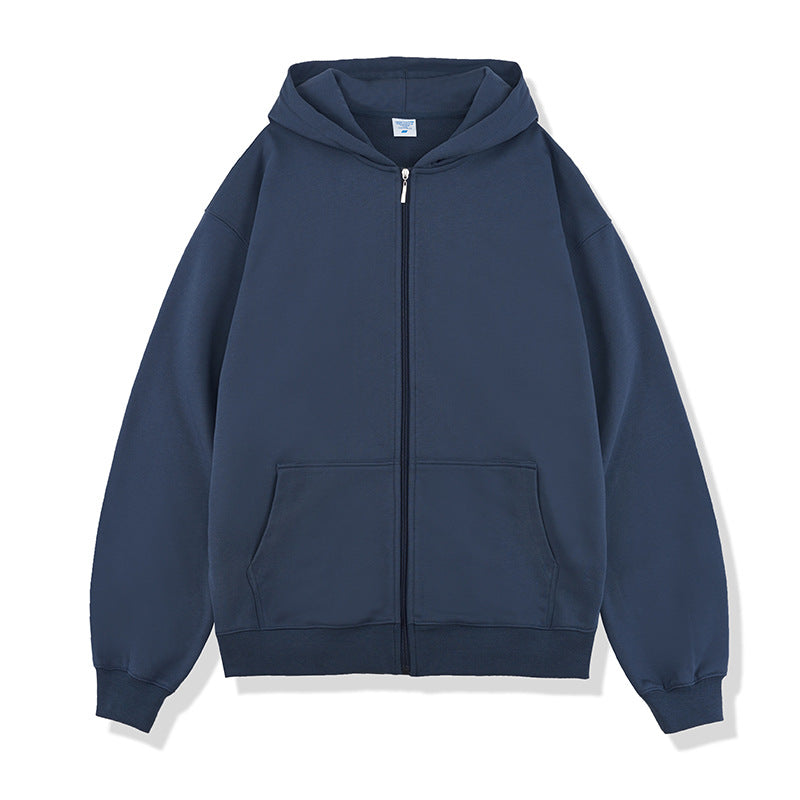 Autumn And Winter 450g Terry Loose Fashion Brand Zipper Hooded Sweater Solid Color