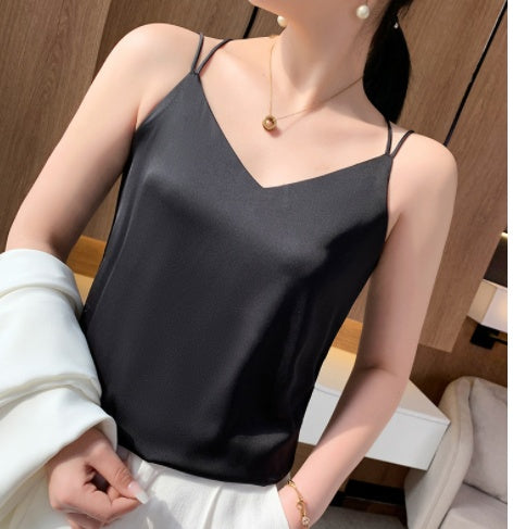 Silk Satin Camisole Women's Suit Inner Bottoming Shirt Beautiful Back Sleeveless Back Slit