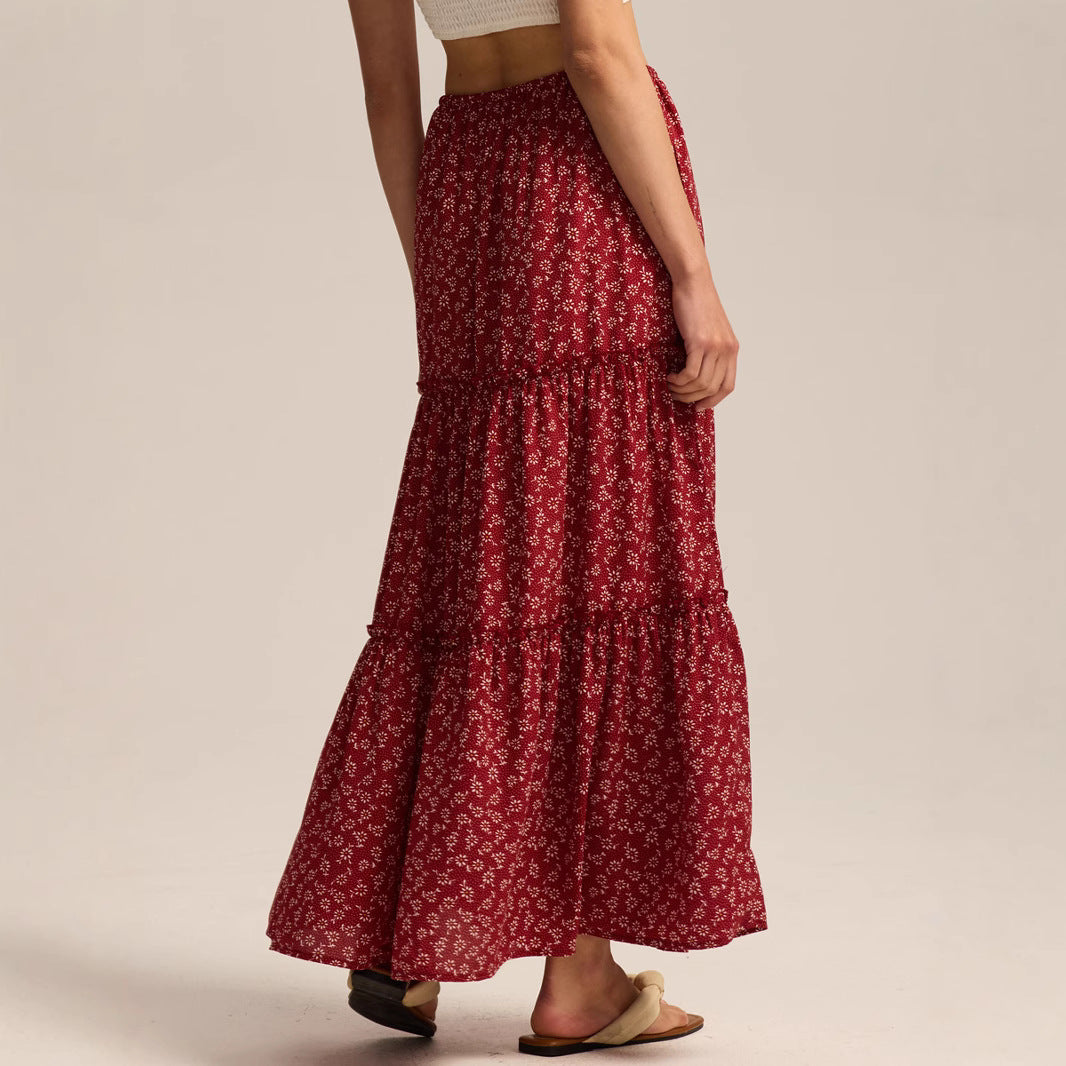 Womens High-waisted Elastic-waist Long Skirt With Pockets