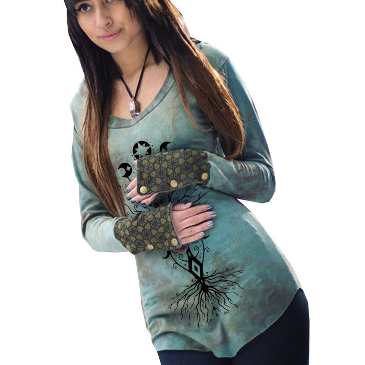 Women's Retro Tree Of Life Printed Long Sleeve