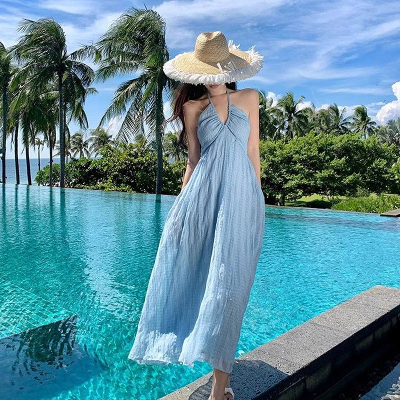 French-style Halter Strap Dress For Summer