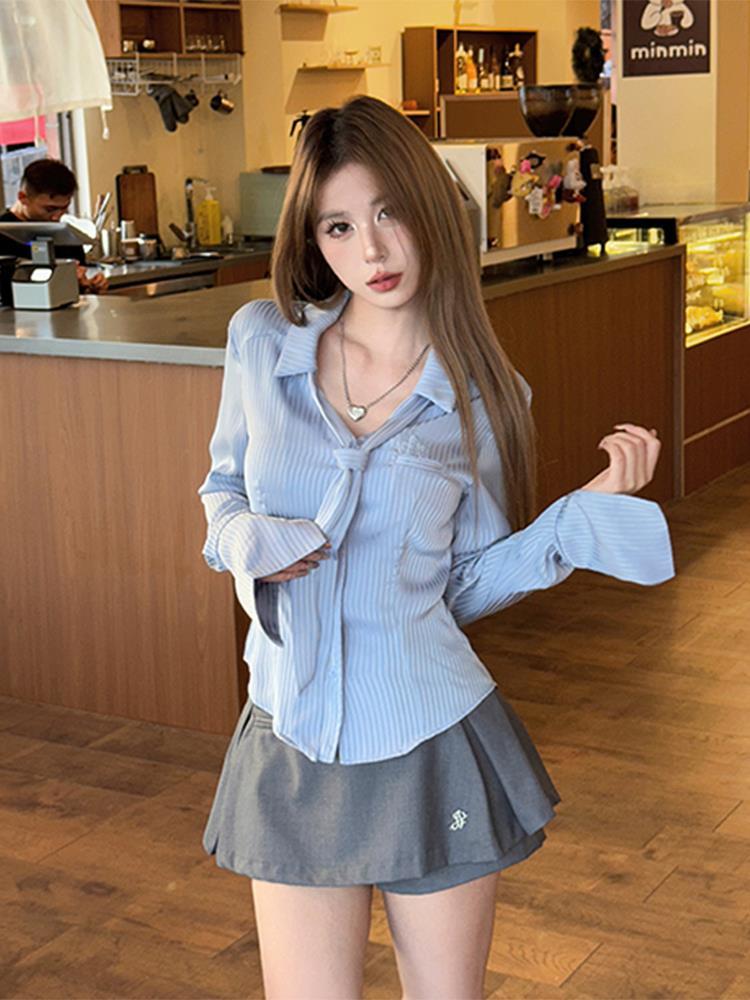 Preppy Style Sweet Hot Girl Striped Shirt Top