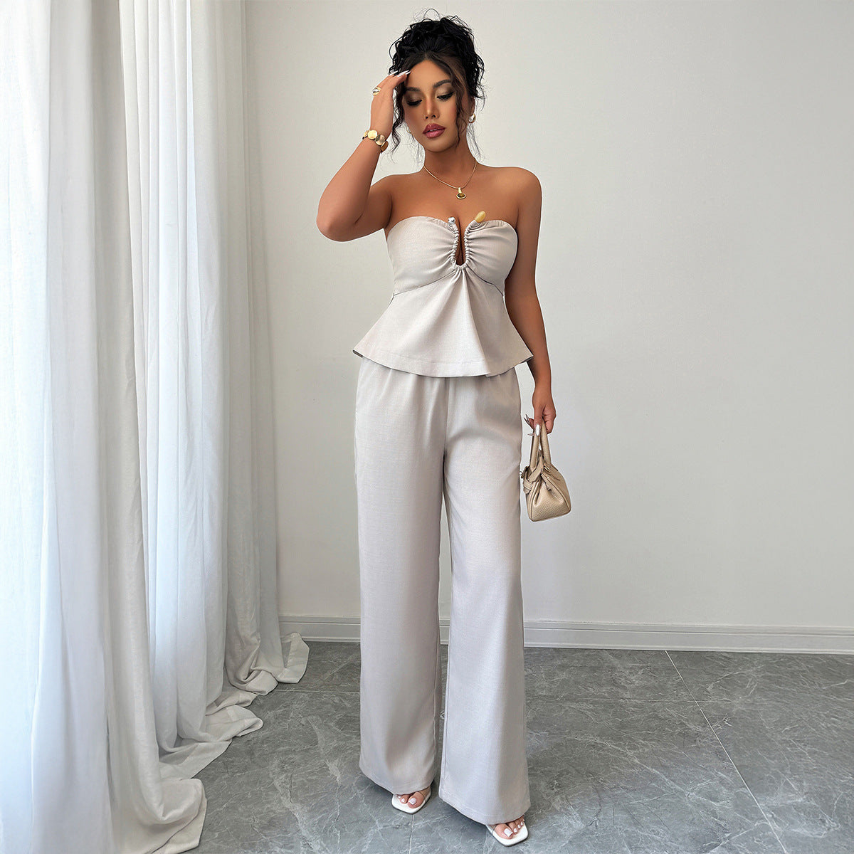 Elegant And Minimalist Design Strapless Straight-leg Pantsuit Women's Clothing