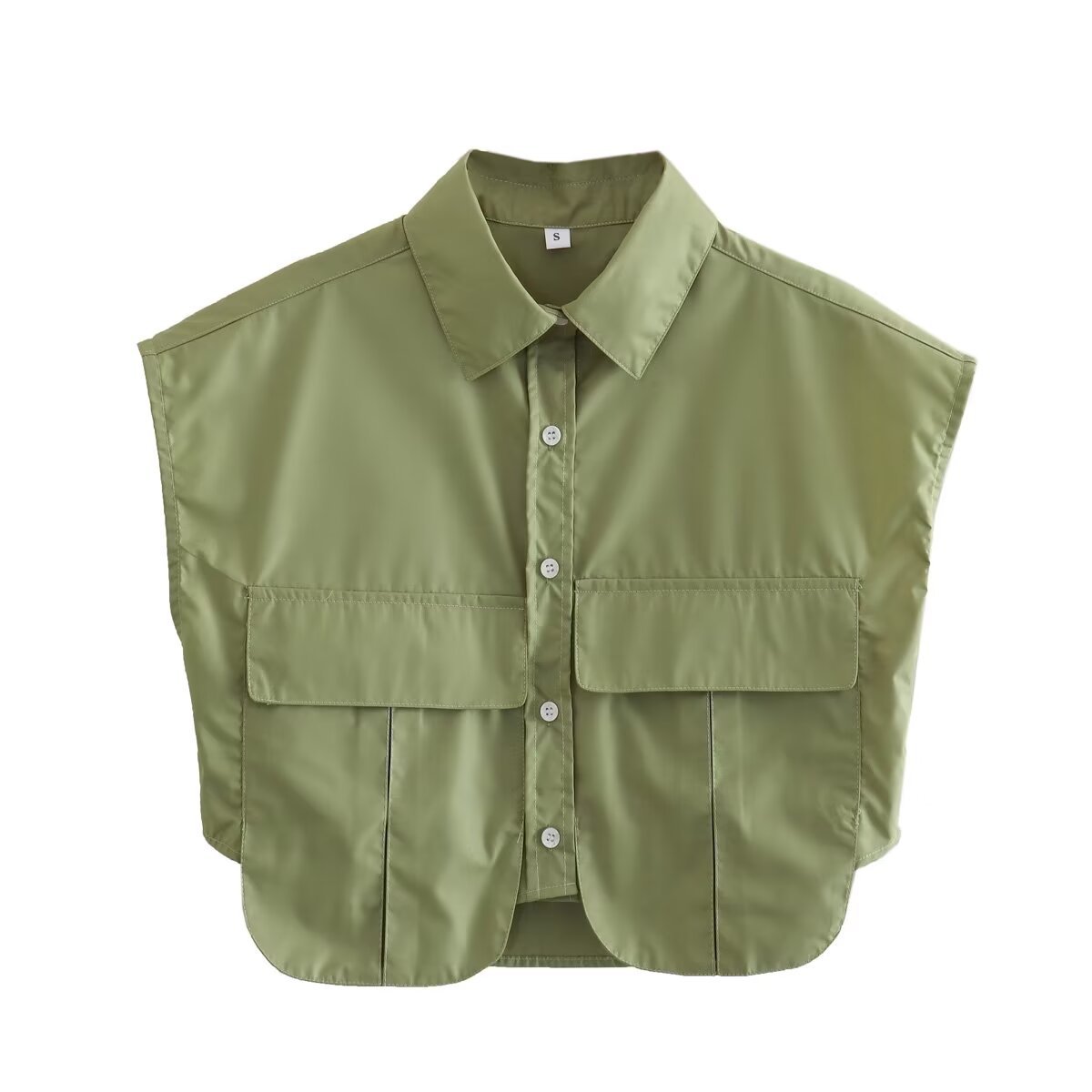 Large Pocket Stitching Irregular Cardigan Polo Collar Shirt Top