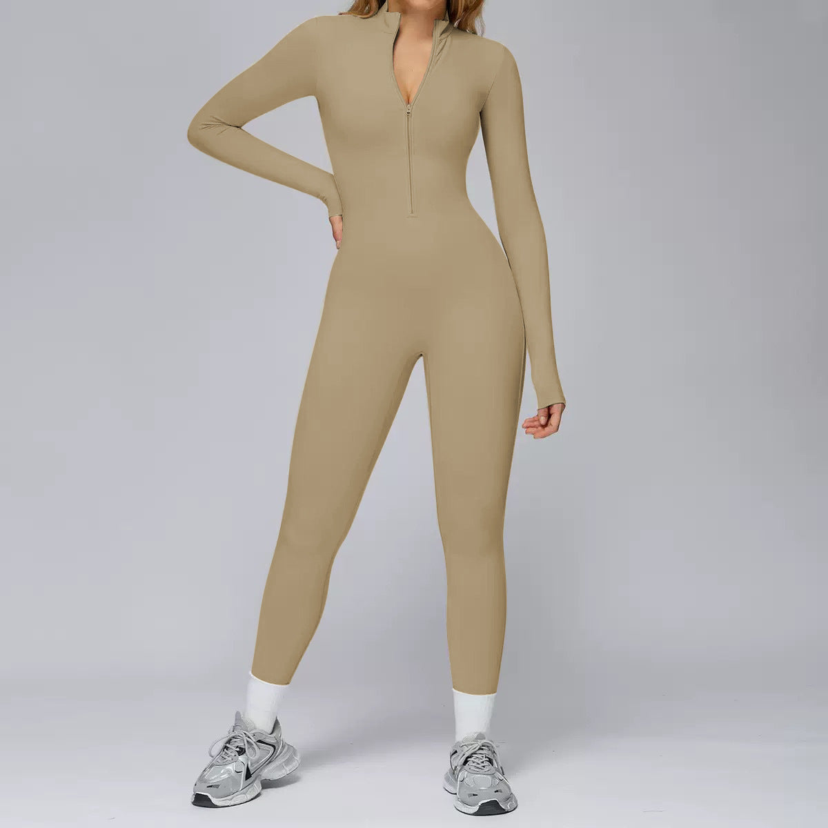Fleece-lined Thermal Zip-up Fitness Bodycon Pants With A Cinched Waist