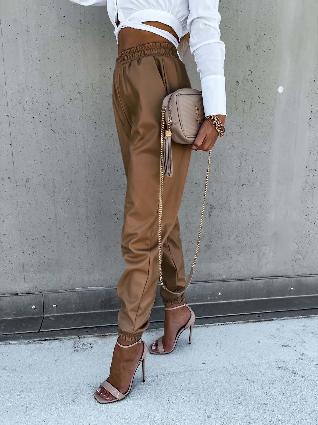Temperament Mid-length Casual Leather Pants Pocket Women