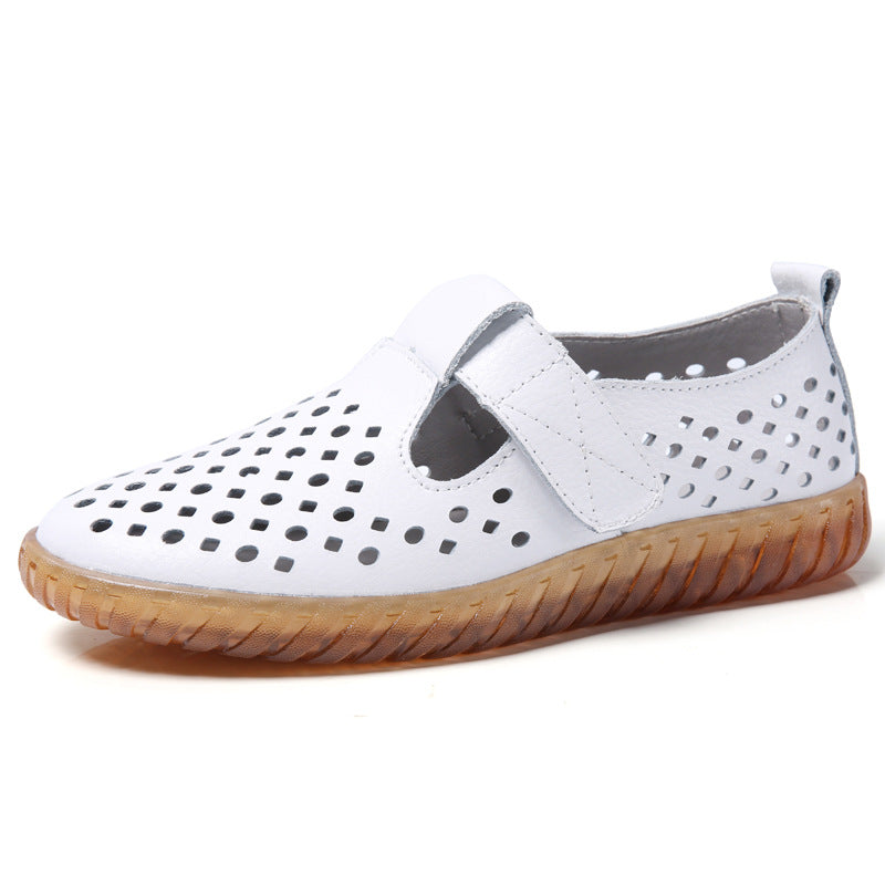 Women's Soft Surface Cutout Flat Heel Leather Shoes