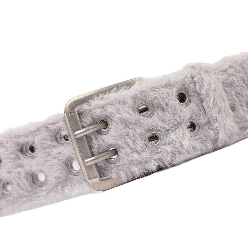 Men's And Women's Leather Double Row Hole Belt