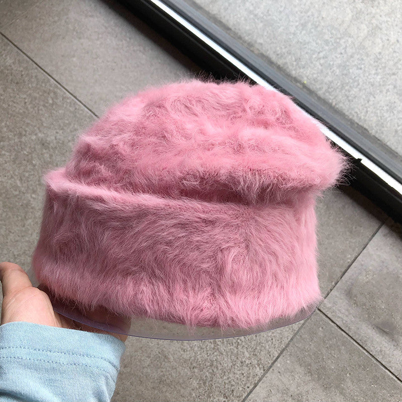 Plush Gentle Rabbit Fur Knitted Pile Heap Cap