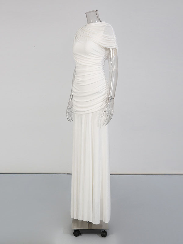 Sleeveless Turtleneck Dress With Gathered Waist