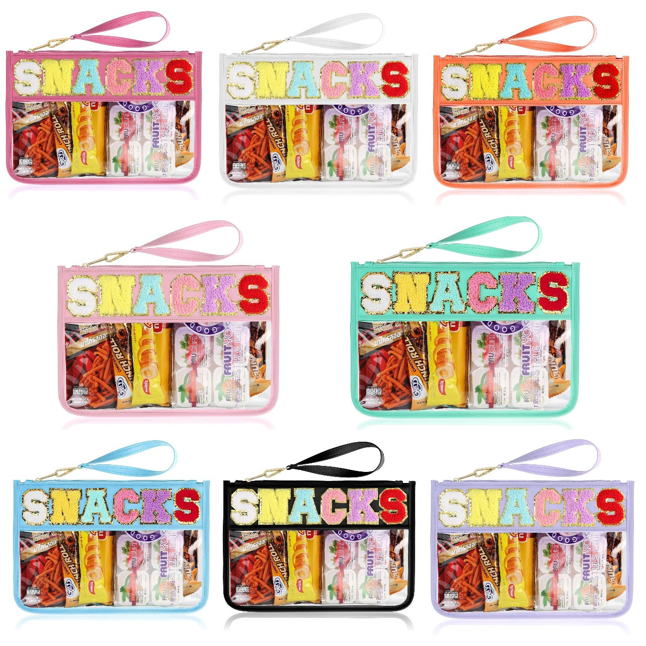 Snack Zipper Bag Transparent Chenille Embroidery Letters