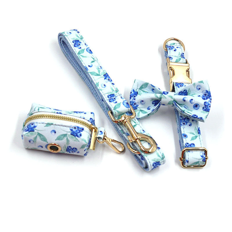 Striped Print Pet Chest And Back Leash Bow Trash Bag Set