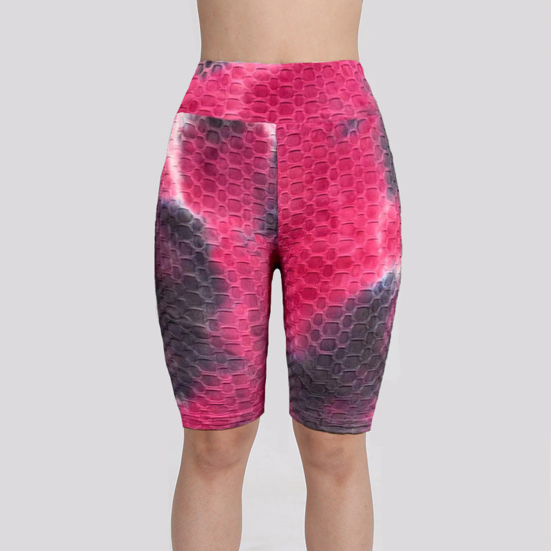 European And American Ink Jacquard Tie-dyed Bubble Short Yoga Pants Fitness Exercise