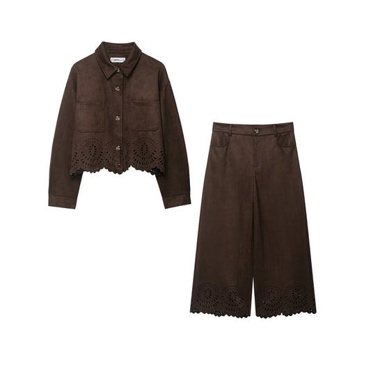 Women's Hollow-out Hem Top And Pants