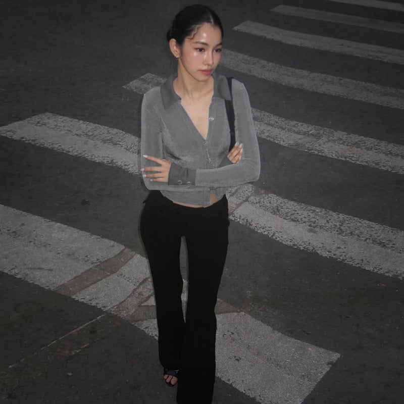 Fashion Solid Color Bottoming Cardigan Button Top