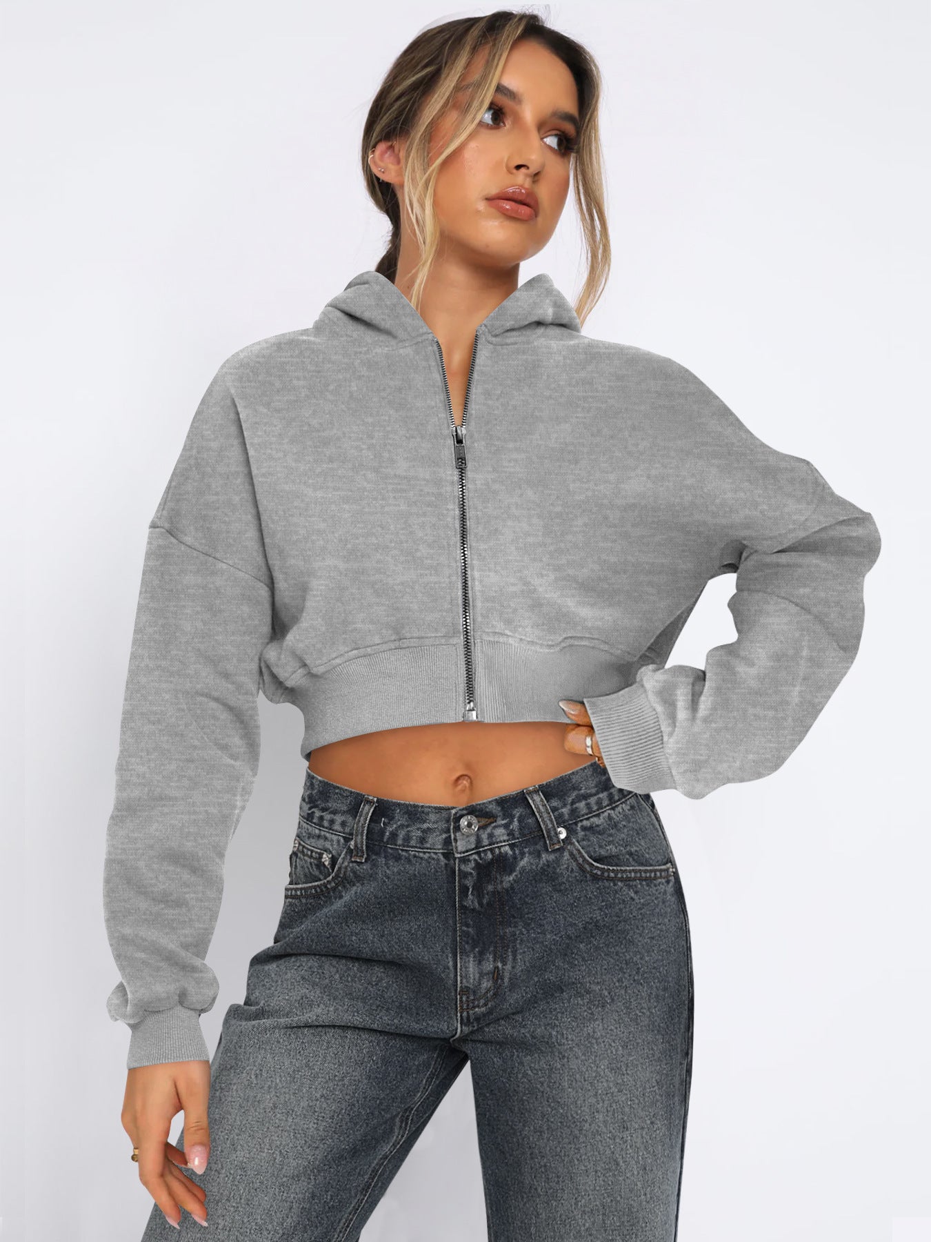 Long Sleeve Fleece Zipper Cardigan Hoodie Casual Jacket