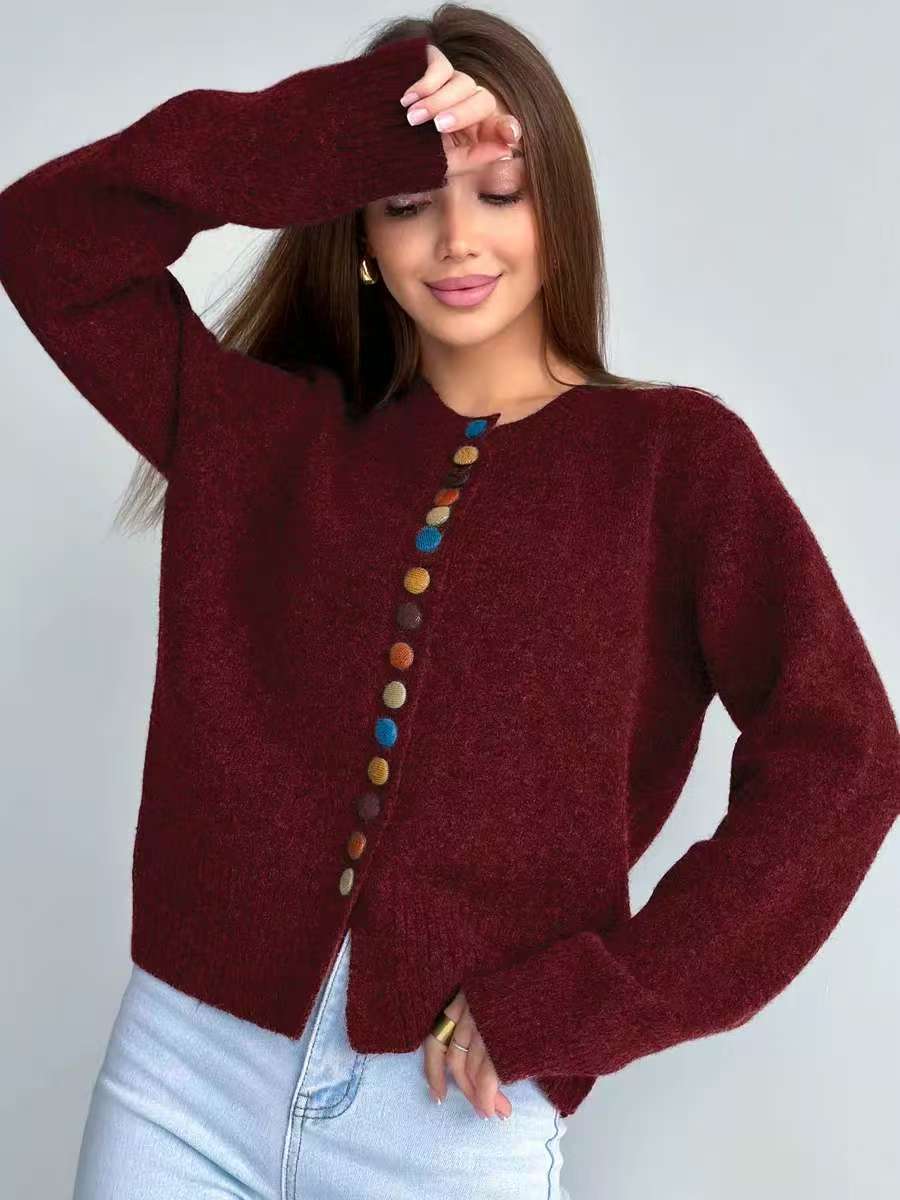 New Colorful-button Knitted Cardigan FallWinter New Arrival