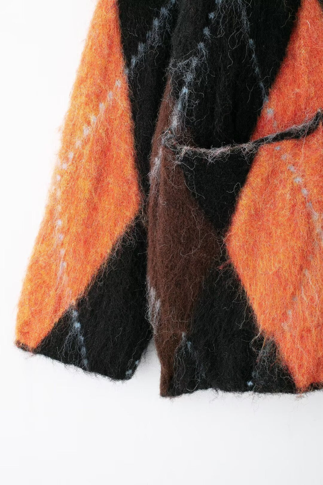 Women's Square Collar Knitted Jacquard Cardigan
