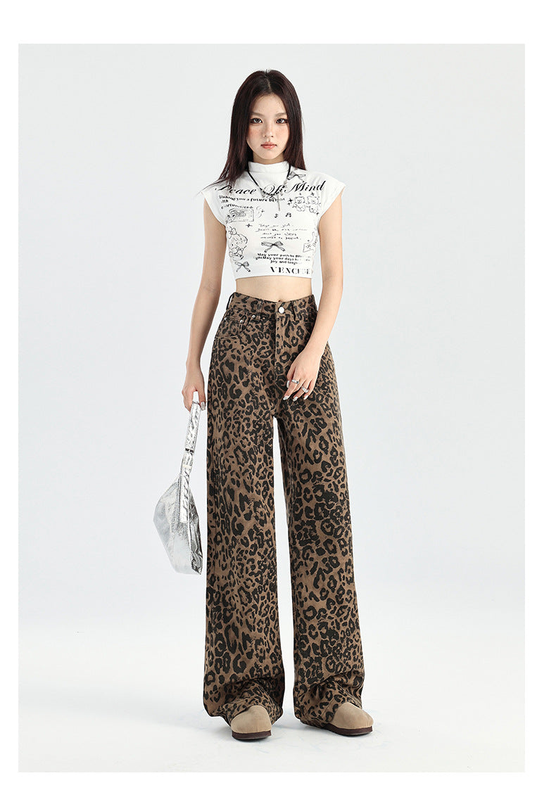 Retro Minority Leopard Jeans Hip Hop Loose Wide Leg Leisure Street