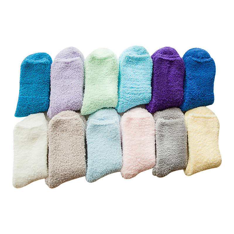 Women's Coral Cashmere Socks Solidcolor Mid-calf Length Terry