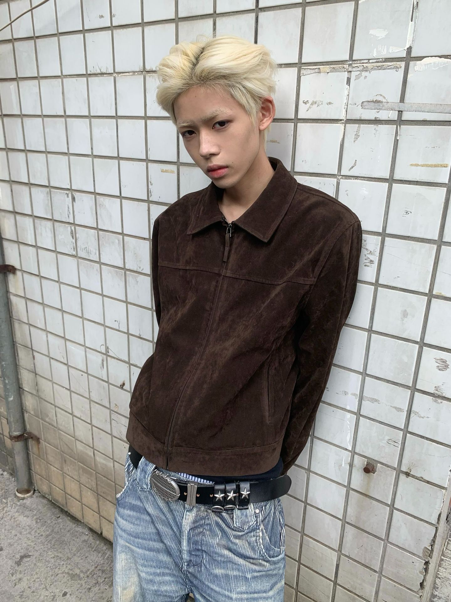 American Retro Suede Polo Collar Jacket Men