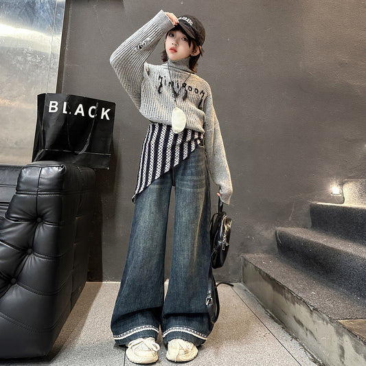 Dark-colored Fleece-lined Skinny Jeans For Girls