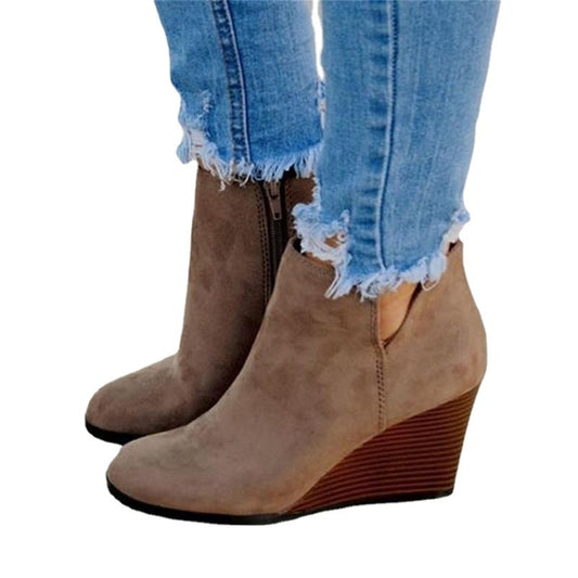 Wedge-heeled Suede Short Boots Autumnwinter Martin Style