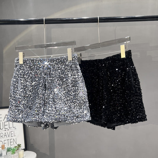 Suede Embroidered Beaded Gray Casual Shorts For Women