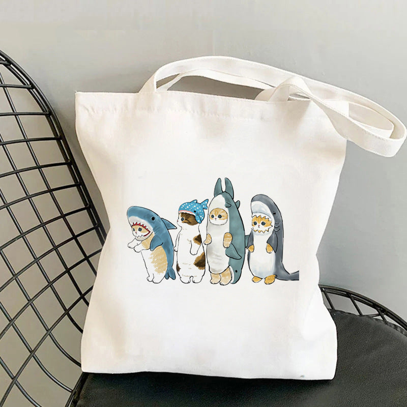 Cat Printed Canvas Bag Creative Individual Shoulder
