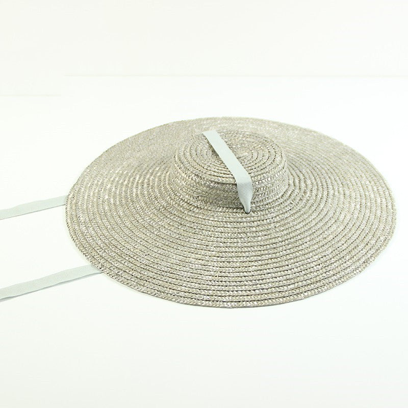 Flat Top Big Brim Streamer Tied Rope Straw Hat Beach