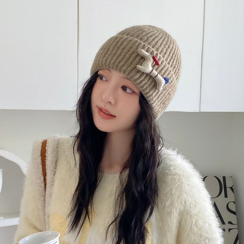 Cute Knitted Hat Fashionable All-match Face-looking Small Windproof Warm Ear Protection Beanie Hat