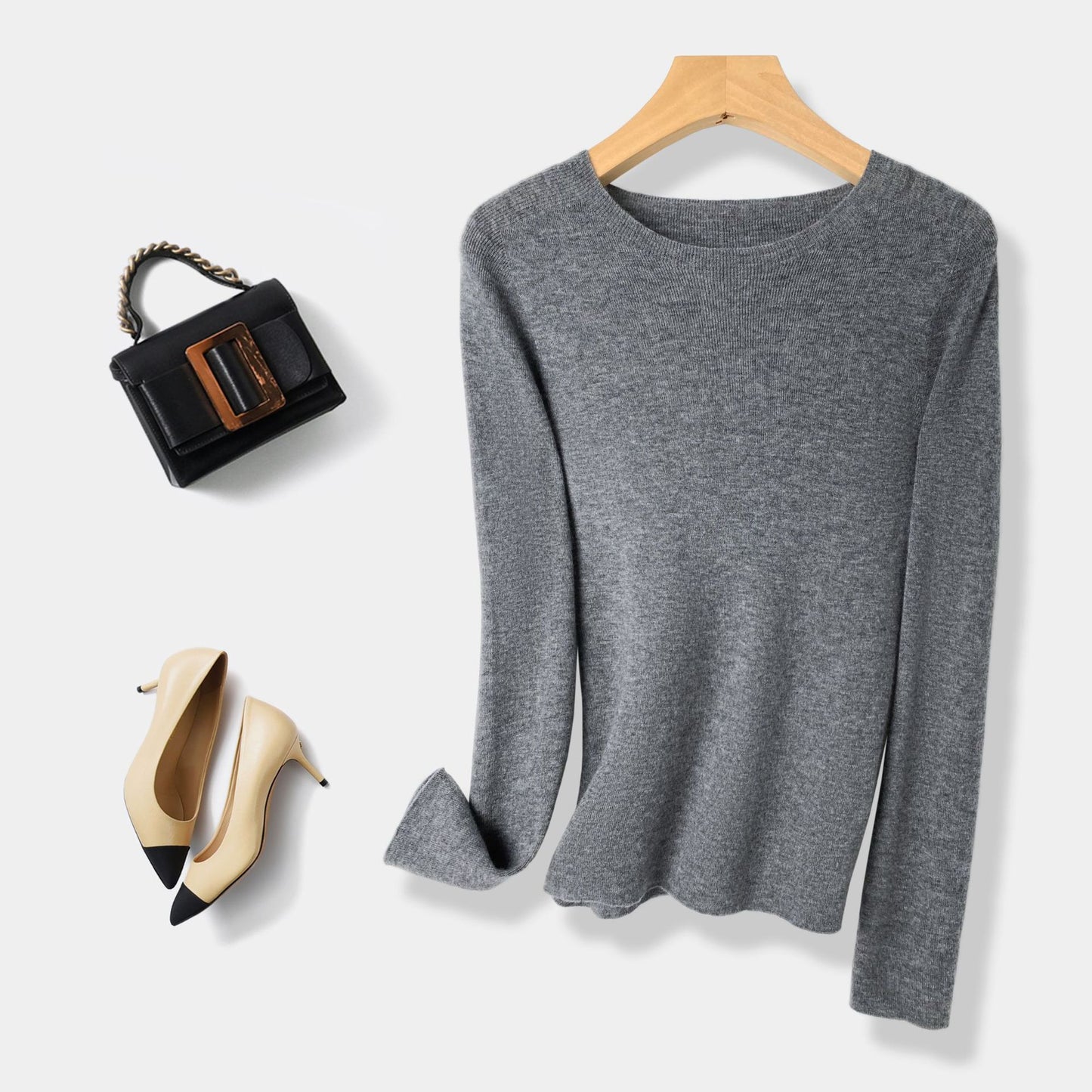 Machine Washable 60 Seamless Bottoming Shirt Round Neck Wool Sweater For Women