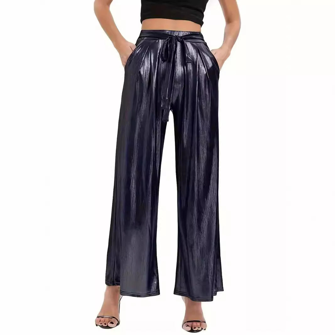 Women's Trousers Belt Loose High Waist Wide Leg