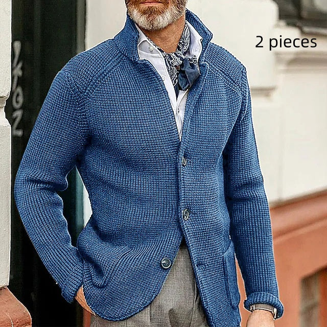 Fashion Men's Casual Long-sleeved Knitted Cardigan Stand Collar Sweater