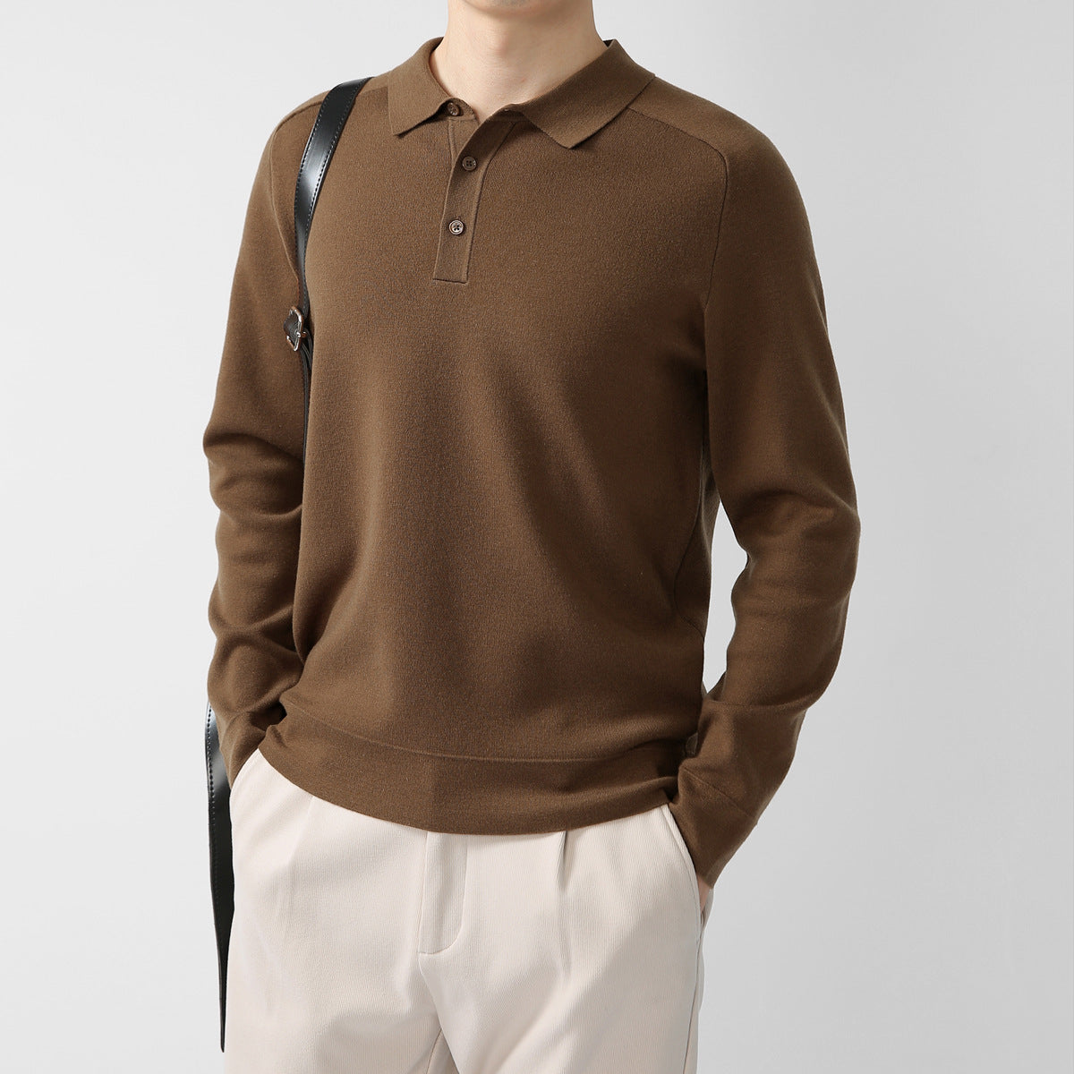 Afslappet Polo Striktrøje Hættetrøje Ensfarvet Mode Lammeuld Sweater