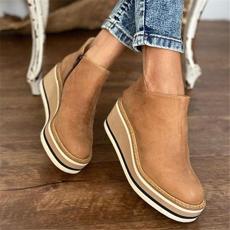 New Low-tube Shallow Mouth High-heeled Wedge Single Boots Women