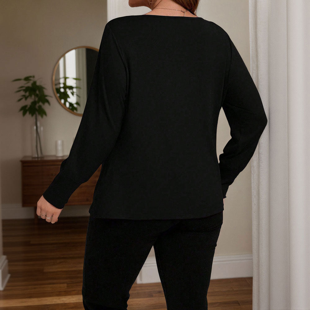 Lazy French-style Black V-neck Draped Collar Elegant Inner Top