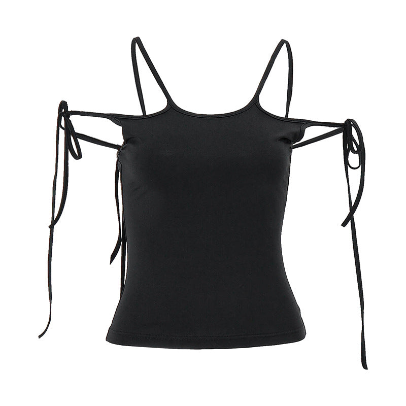 One-shoulder Trendy Lace-up Slim Fit Sleeveless Vest