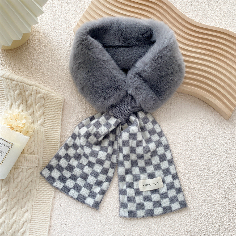 Women's Thickened Warm Plaid Plush Scarf