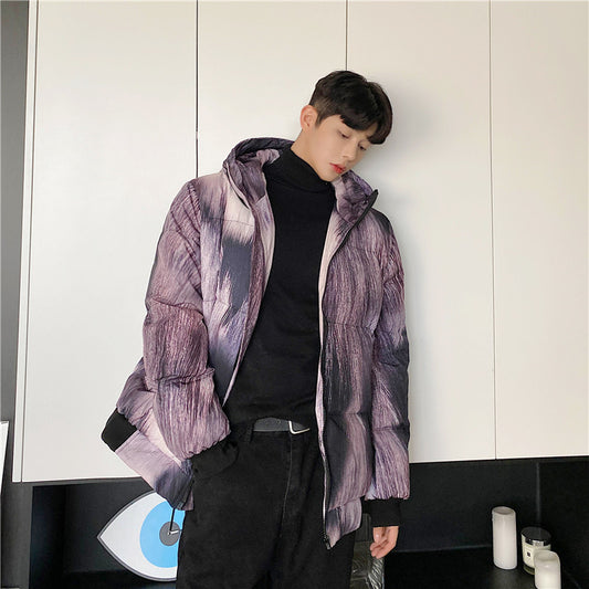 Fried Street Purple Fur Animal Print Fur Three-dimensional Print Hooded Cotton Jacket Men