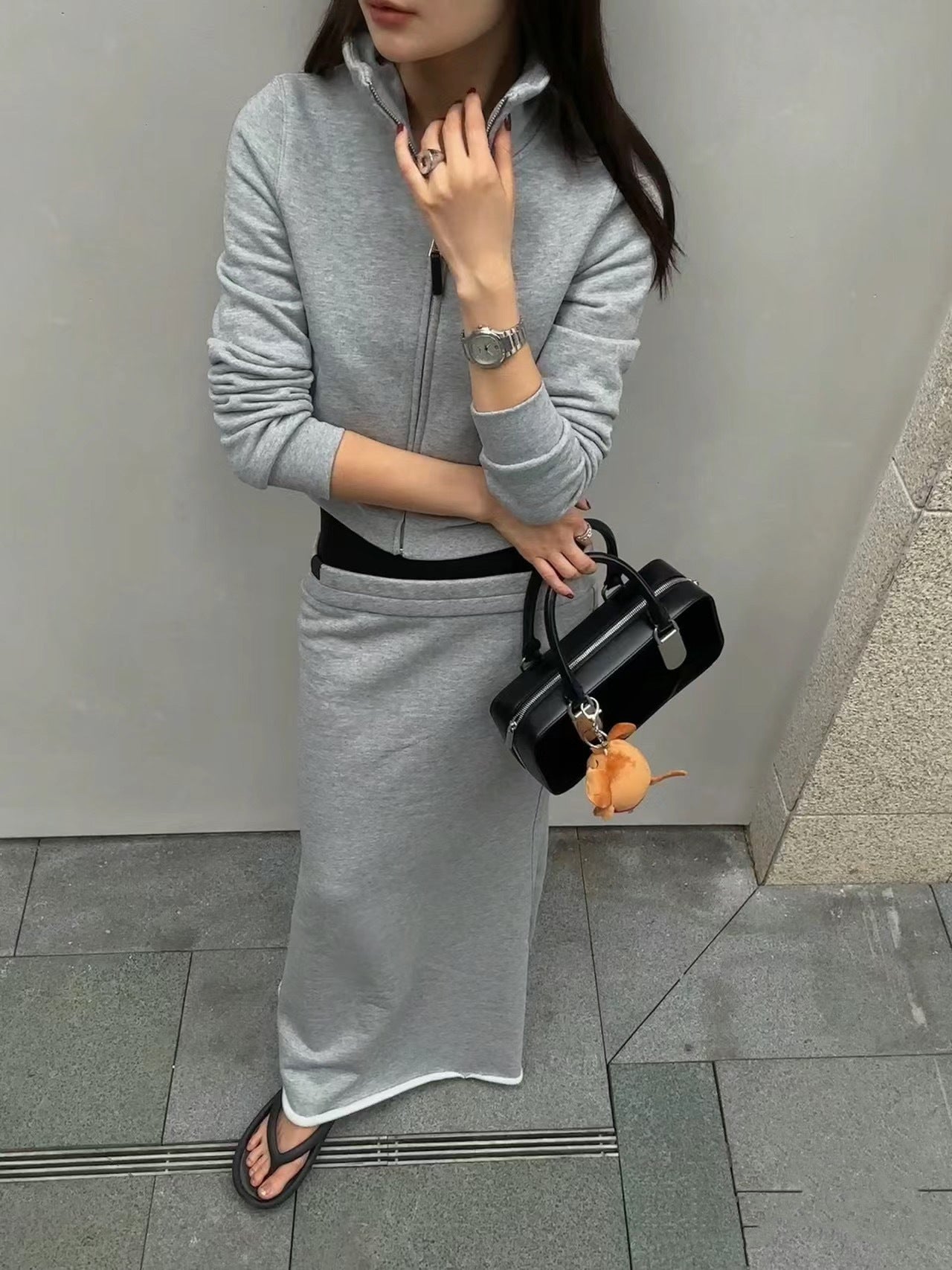 High Waist Slimming Walking Thread Double Waist Head Fleece Sweater Fishtail Long Skirt