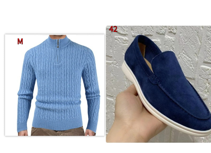 Men's Zipper High Collar Pullover Sweater
