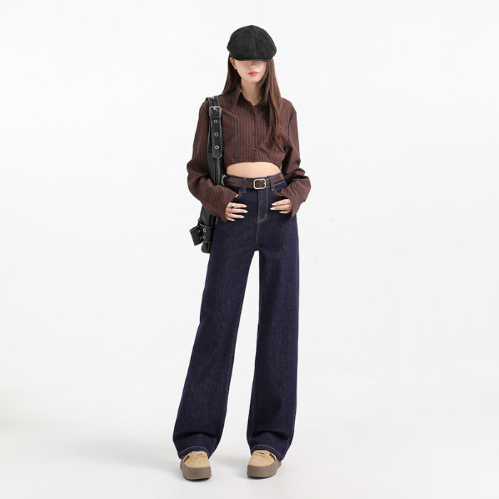 Fleece-lined Thickened Straight Jeans For Women